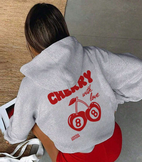 Cherry Hoodie for women, Grey Printed Hoodie, Grey Hoodie