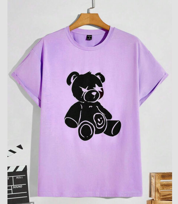 Teddy Round Neck Lavender Half Sleeve T-Shirt, Teddy Bear T-shirt