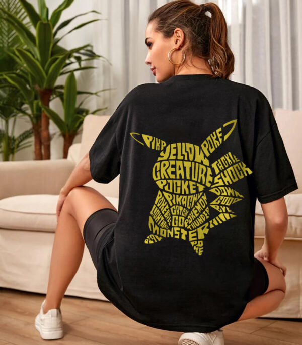 Pokemon Oversize T-Shirt, Pikachu T-Shirt, Black Cartoon Oversize T-shirt