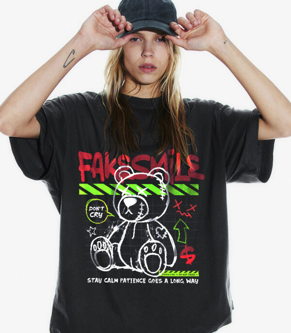 Fake Smile T-shirt, Hidden Emotions with oversize T-shirt