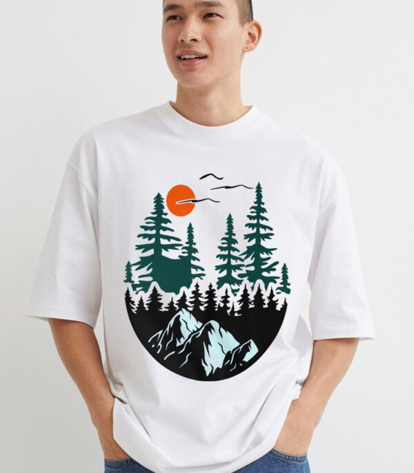Mountain and Forest T-Shirt, Simple Nature Style