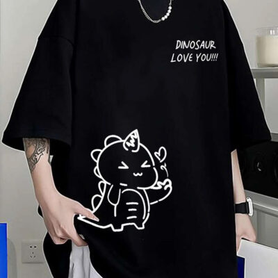 Dino Love Oversize Tshirt, Cute Black Oversize T-Shirt