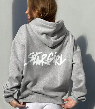 Stargirl Hoodie for women, Grey Printed Hoodie, Grey Hoodie