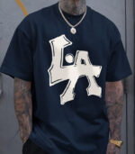 Navy Blue Oversize T-Shirt, Graphic Printed Oversize Tshirt
