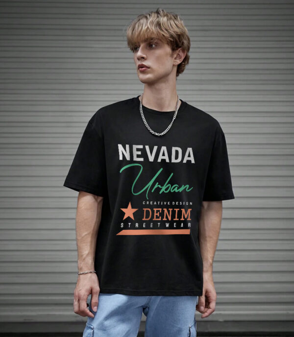 Urban Oversized T-Shirt, Nevada Urban Denim T-Shirt, Black Oversized T-shirt