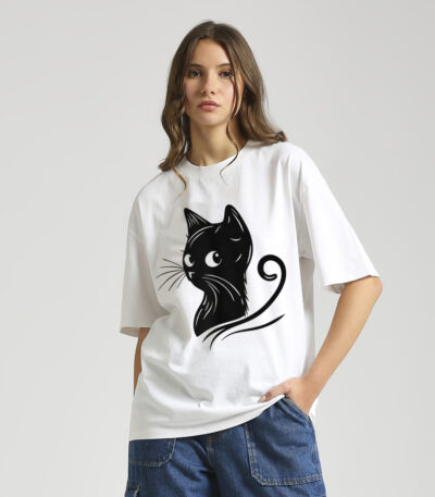 Black Cat Tee, Kitty Cat Oversize T-shirt