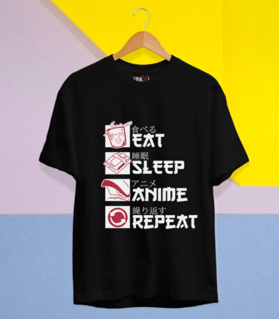Eat Sleep Anime Repeat T-Shirt, Otaku Lifestyle T-Shirt, Urban Streetstyle T-Shirt